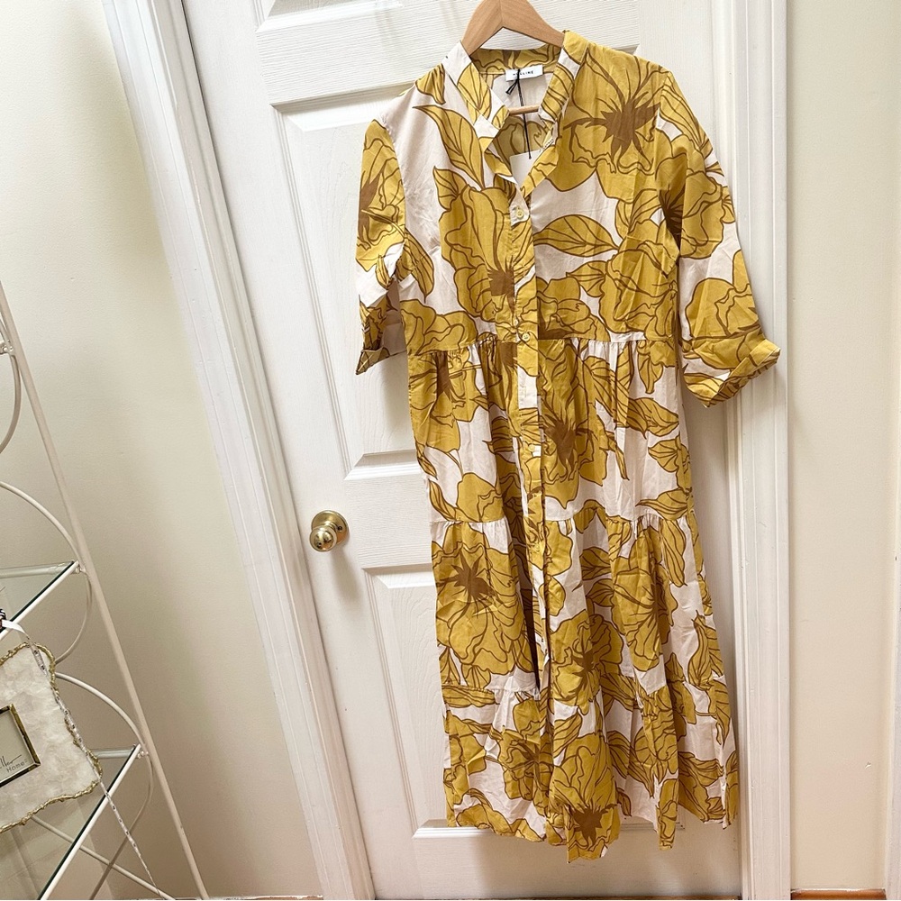 NWT Noeline Paris Floral Maxi Dress Yellow cream tiered l large